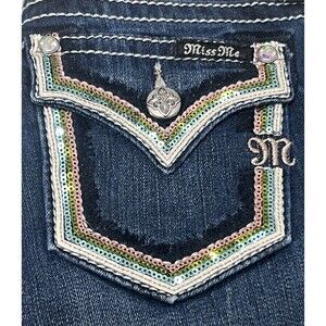 MISS ME Girls Size 14 Cuffed Capri Jeans Bling Sequin Flap Pocket Thick Stitch